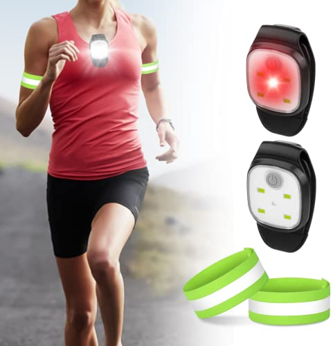 Delamiya 2 Stücke LED Clip Lampe +Reflective Armbänder, 4 Beleuchtungsmodi Lauflicht, USB Wiederaufladbar LED Stirnlampe, Kleinstirnlampe für Läufer Jogger Camping Hundewandern