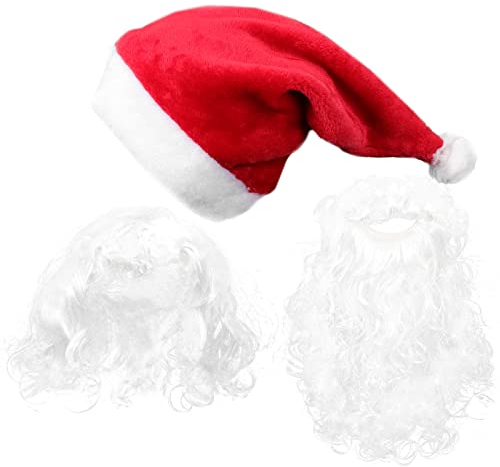 BESPORTBLE 2 in 1 - Weihnachtsmannbart - Nikolausbart Bart weiß Weiss - Perücke zum Verkleiden Nikolaus - Weihnachtsmann - Santa - Weihnachten