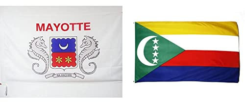 AZ FLAG Drapeau Mayotte 150x90cm - Mahorais France 90 x 150 cm Fourreau pour Hampe & Comores 150x90cm - Comorien 90 x 150 cm