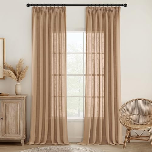 MIULEE Gardinen Vorhänge schlaufenschal Voile Vorhang Modern Leinenoptik Halbtransparent für Wohnzimmer Schlafzimmer Raumteiler Schiebevorhang 2er Set Stores Braun 245x140 cm