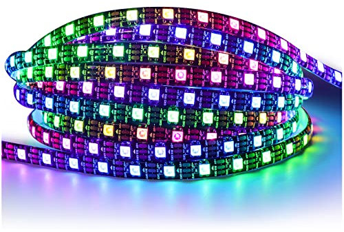 Tesfish WS2812B LED Streifen IP65 Wasserdicht RGB Pixel Strip 5m 5V 5050 300 LEDs Schwarze PCB Vollfarbiger Individuell Adressierbarer Smart Lichtleiste für Werbung Dekoration DIY Projekte
