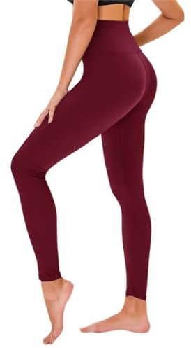 TNNZEET High Waist Leggings Damen Elastische Leggins Weiche Sporthose für Sport Gym,Weinrot,S-M