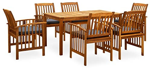 Yolola 7-TLG. Garten Essgruppe Sitzgruppe Gartenmöbel Sitzgarnitur Set Gartentisch mit 6 Stühle Gartengarnitur Terrassenmöbel Gartenmöbel Holz Massivholz Akazie