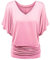 Bluse Damen Shirt Fledermaus V-Ausschnitt Blusenshirt Ruffles Kurzarm Bluse Tunika Übergröße Elegant Oberteile Locker Lässig Tops (Pink, M)