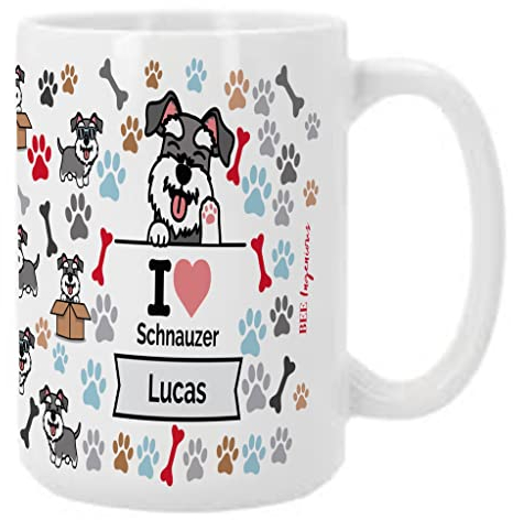 Bee Ingenious Taza SCHNAUZER personalizada con nombre.Taza desayuno XL de 443 ml.Taza perro personalizada con nombre.Regalo para amigas.Tazas razas perros.Tazas originales para regalar. (Schnauzer)