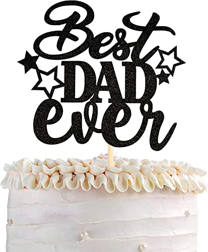 1 Stück Happy Father's Day Tortendeko Glitzer Best Dad Ever Kuchen Deko Super Dad Star Torten Dekoration Love Dad Cupcake Topper für Father's Day Thema Party Männer Geburtstag Cake Decoration Schwarz