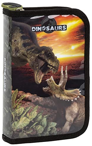 Ragusa-Trade Dino Dinosaurier T-Rex Tyranussaurus Rex, Federtasche Federmappe, 24 TLG. gefüllt (18) für Kinder Jungen Mädchen, schwarz, 21 x 12 x 4 cm