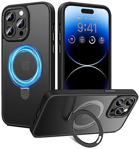 HWeggo for iPhone 14 Pro Max Case Magnetic,Military Grade Drop Protection,Translucent Matte Back Non-slip Phone Cover with Invisible Stand for iPhone 14 Pro Max 6.7,Black