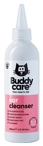 Cat Ear Cleanser by Buddycare | Soothing Ear Cleaning Solution for Cats with Easy-To-Use Applicator | Naturally Derived Ingredients With Aloe (200ml) Remove Dirt & Excess Moisture from your Cat's Ears