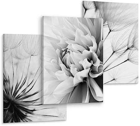 Muralo Wandbilder 3er-Set, Grau Blumen, Kunstdruck, UV-beständig - 30x40 cm