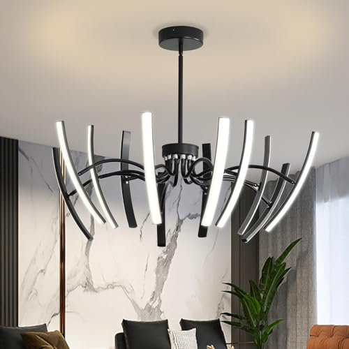 Lampadario Soggiorno A LED Dimmerabile,Lampadario Camera Da Letto Moderni Fai-Da-Te Con 12 Corpo Lampada Ruotabile,Plafoniera Nera 3000-6000K Per Soggiorno,Sala Da Pranzo,120 W φ1100Xh580