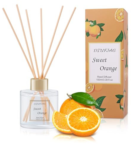 100ml Scent Diffuser with 6 Fiber Sticks,Orange Reed Diffuser Set Aromatherapy Fragrance Diffusers Air Fresheners for Home Bedroom Bathroom
