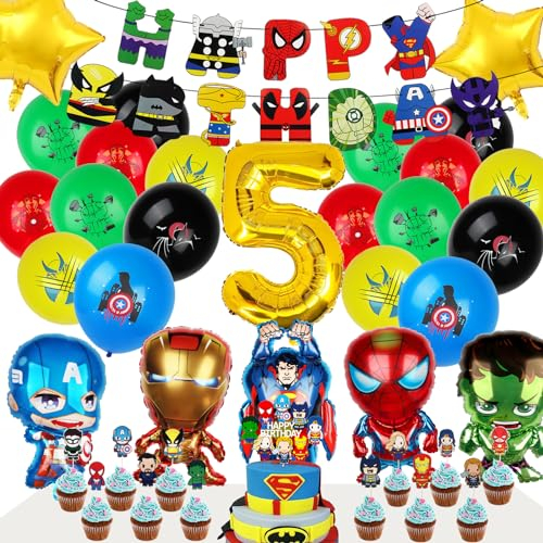Powmag Geburtstagsdeko Jungen 5 Jahre, Superhelden Geburtstagsdeko Kindergeburtstag Party Deko, für Kinder Junge Avenger Thema Deko Geburtstag Deko
