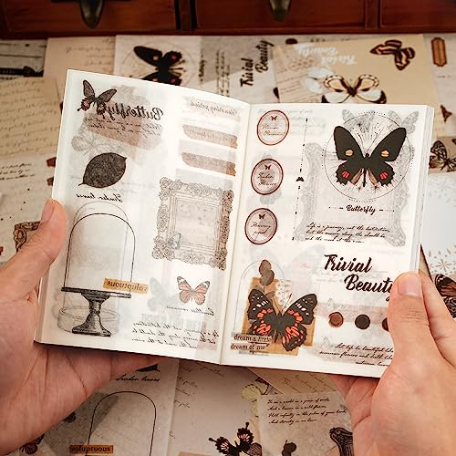 RISYPISY 40 Blatt Scrapbooking Aufkleber Set, Selbstklebend Schmetterling Muster Sticker, Dekopapier Scrapbooking für DIY Scrapbook Zubehör Fotoalbum Tagebuch Fotobuch Notizbuch Journal