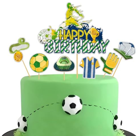 MiaLover 19Pcs Kuchen dekorieren Set Fußball-Thema Kuchen dekorieren 1 große Happy Birthday Cupcake und 18 Fußball Trikots Handschuhe Kuchen Topper für Kinder Junge Mädchen Geburtstag Party Supplies