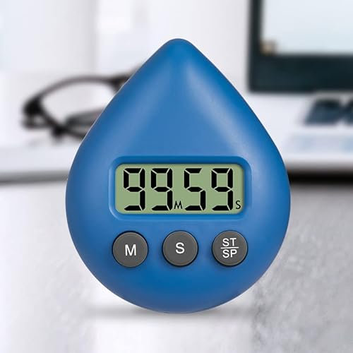 Minuteur numérique étanche pour salle de bain avec ventouse multifonction - Minuteur numérique étanche pour enfants - En forme de goutte d'eau (bleu)