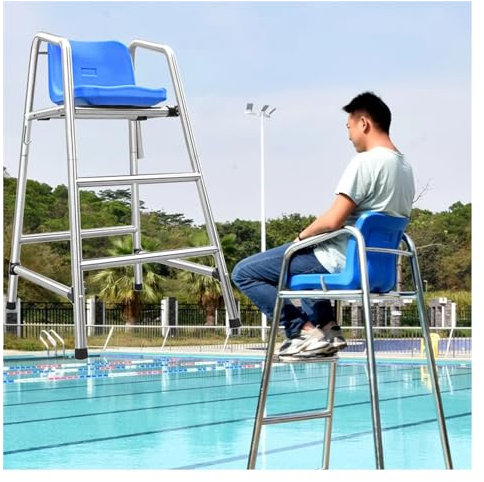 Pool Stuhl Hohe Pooldeck-Rettungsschwimmerstühle für Wasserpark/Strand/Wettbewerb, 120cm 150cm 180cm hochbelastbarer, erhöhter Rettungsschwimmerstuhl aus Edelstahl für den Außen-/Innenbereich (Color