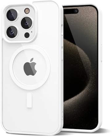 oakxco für iPhone 15 Pro Max Hülle Magsafe Durchsichtig, Klar Magnetisch Induktives Laden Handyhülle Bunt Dünn Silikon & Transparent Hart Plastik, Cute Einfarbig Clear Handy Hülle für Mädchen, Weiß