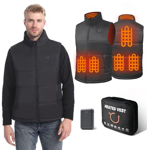 GAROERFAR Chaleco Calefactable Hombre con Batería de 12000 mAh Incluida, Chaqueta Calefactable Hombre con 6 Zonas de Calefacción, Chaleco Calefactor Eléctrico Ideal para Camping, Caza y Motos,XL