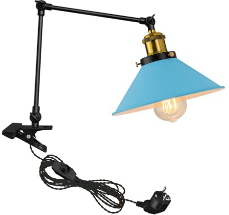 FSLiving Klemmleuchte, Leselampe mit 2,5 m Kabel, Nachttischlampe,Augenpflege Schreibtischlampe für Büro Heimgebrauch, E27 Lampenhalterung, Blau-1 Packung