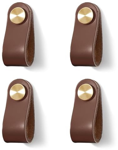ChenYuehao 4Pcs Soft Leather Cabinet Handle Stable Door Knobs Handles Vintage Retro Leather Drawer Pulls with 4 Screws for Cabinet Cupboard