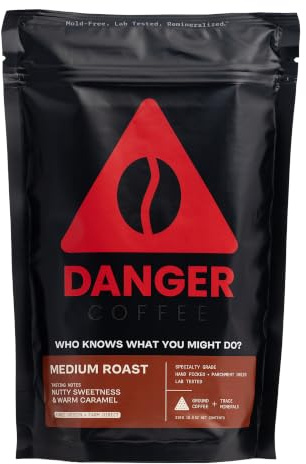 Danger Coffee Ground Healthy Coffee by Dave Asprey | Medium Roast | 10.9 oz | Remineralized with Humic and Fulvic Minerals, Mold Free & Lab Tested, Ground Healthy Coffee, 10.9 Ounce