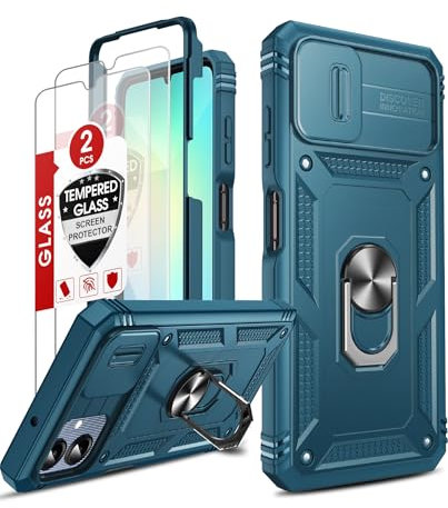 LeYi Hülle für Samsung Galaxy A06 Handyhülle [2 Glasfolie Schutzglas] Hybrid Objektivschutz Schutzhülle Ringhalterung Cover Outdoor Kamera Schutz A 06 Case Halter Kratzfest Handy Hüllen Blau