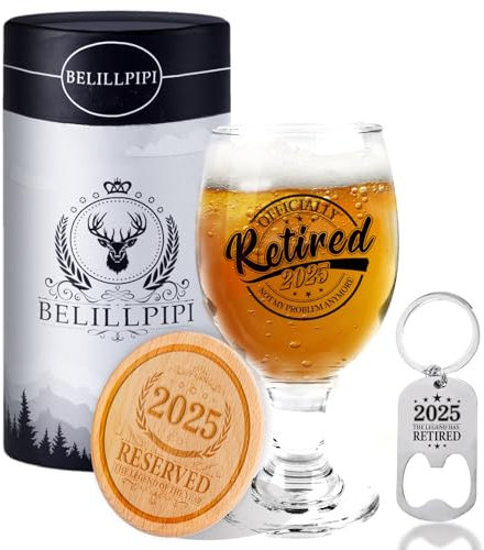 Belillpipi Regalo de jubilación, regalo de jubilación, regalo de jubilación, regalo de despedida, colega, vaso de cerveza con posavasos, abrebotellas, regalo de cerveza, vaso de cerveza con grabado