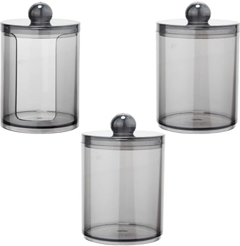 PLUSHCEWT 3 Pack Cotton Buds Dispenser 13 Oz Cotton Swab Dispenser Clear Black Cotton Bud Holder Plastic Cotton Swab Holder Apothecary Jar Set Bathroom Containers Storage Organization for Floss