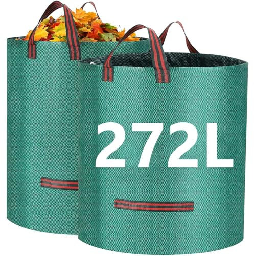 Heavy Duty Garden Waste Bags, Large Garden Bag with Handles, Reusable Builders Bags Refuse Rubbish Bag, Waterproof Garden Green Waste Sack for Plant Leaf Trash Debris (272L)