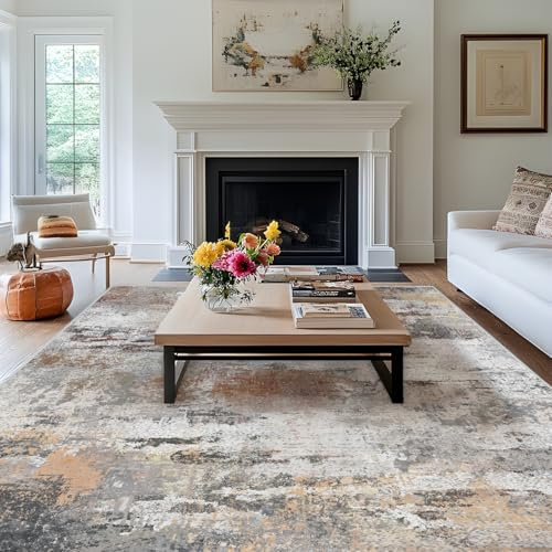 MAST DOO Teppich Wohnzimmer Waschbarer, Moderner Kurzflor Teppich Großer, Abstrakte Schlafzimmer Teppiche Waschbar rutschfest Design für Esszimmer Büro Bereich Dekor Rost Größe 140x200cm