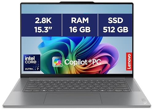 Lenovo Yoga Slim 7 15ILL9 - Ordinateur Portable Copilot+ 15'' 2.8K WQXGA+ 120Hz Tactile (Intel Ultra 7 256V, RAM 16Go, SSD 512Go, Graphique Intel Arc, Windows 11 Home) Clavier rétroéclairé AZERTY-Gris
