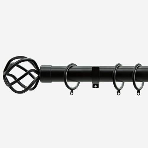 Matt Black 28mm Cage Fixed Length Metal Curtain Pole