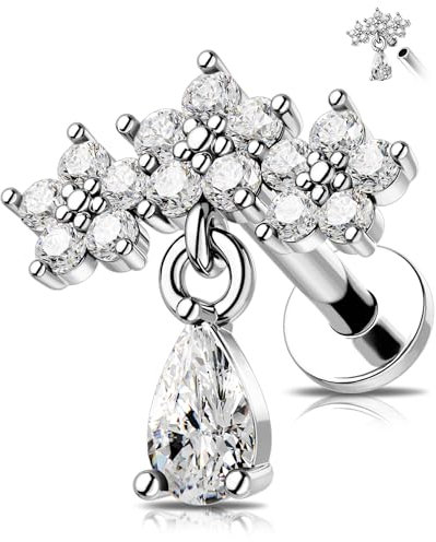 OUFER 16G Blume Knorpel Piercing 316L-Chirurgenstahl Helix Conch Ring mit Innengewinde - Klar CZ 8mm Anhänger für Tragus und Cartilage - für Frauen