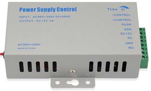 YiToo Metal K80 control de alimentación, alimentación AC 90-260V a CC 12V para cerradura de puerta, sistema de control de acceso, timbre de vídeo, terminales de tornillo (12VDC/5A)