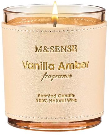 M&SENSE Vanille-Amber Duftkerzen im Glas, Blütenduft, 283g (42h) Leder-Kerze, Entspannungsduft für Bad & Schlafzimmer,Geschenke für Frauen/Männer,Deko Schlafzimmer/badezimmer
