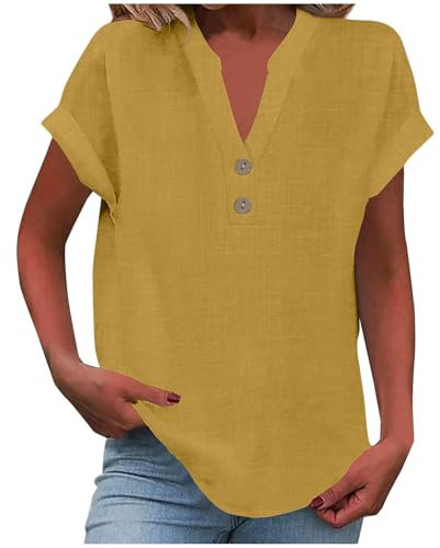 Chemisiers et Blouses Femme Chemise en Lin Printemps Été Ample Élégante T-Shirt Manches Courtes Coton Lin Uni Décontracté Design Ourlet Avant Confortable Respirant Ventes Flash du Jour et Soldes