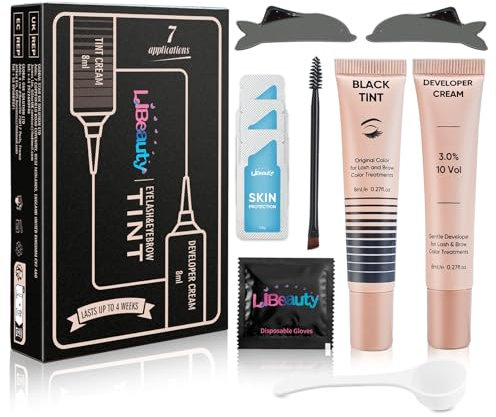 Tinte Pestañas, Libeauty Tinte Cejas y Pestañas con Almohadilla de Silicona para Ojos, Kit de Tinte de Cejas, Tinte Pestañas Negro para Uso Doméstico O en Salón
