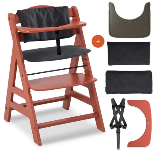 hauck Hochstuhl Alpha+ inkl. Tablett & Sitzpolster - Mitwachsender Babystuhl aus Holz, Kinderhochstuhl ab 6 Monate, verstellbar - Cork