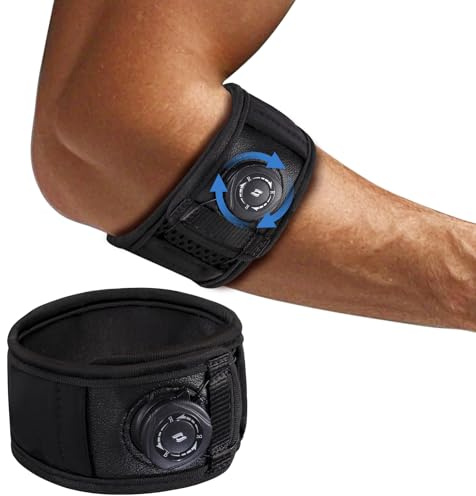 Origintek 1 Pack Ellenbogenbandage Männer Damen, Einstellbare Tennisarm und Golferarm Bandage für Sports, Sehnenentzündung, Unterarm Schmerzen, Schwarz, XL 28-36 cm