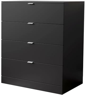 Nera 4 Drawer Chest of Drawers Wood Dresser Drawers for Bedroom Furniture Storage Unit (Black)