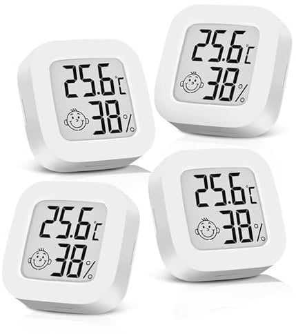 4PCS Thermometer innen Hygrometer luftfeuchtigkeitsmesser Digital Mini LCDThermometer Zimmerhygrometer Thermometer Niedliches Wandthermometer für Babyzimmer Seniorenzimmer Arbeitszimmer Weinkeller