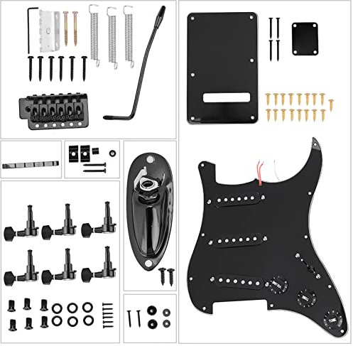 Elektrogitarre Bausatz Komplettset, DIY E Gitarre Bauen für Anfänger, Schwarze Oberfläche, Premium Materialien, Gitarrenbau Set mit Montage & Lötset, Musik Instrument Zubehör