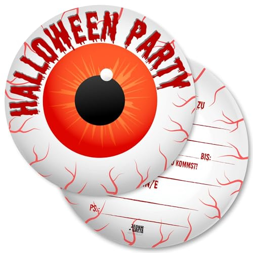 Generisch 12x EINLADUNGSKARTEN für HALLOWEEN - Party oder Geburtstag - Karten Set mit gruseligem Monster Auge - Mit Hochglanz UV-Lack