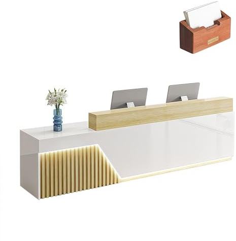 GNNymphyte Moderner Rezeptionstresen Mit Theke, Abschließbarer Schublade, LED-Lichtleiste Und Kabelöffnung, Für Lobby, Schönheitssalon, Friseur Und Büro(B,Right,150x60x100cm)