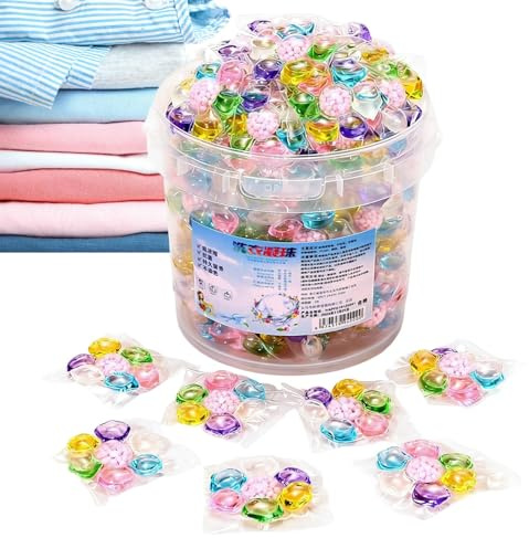 Lot de 100 capsules de détergent à lessive parfumées avec parfum frais, dosettes de lavage pour vêtements, draps, fournitures de linge, capsules pour taches et odeurs