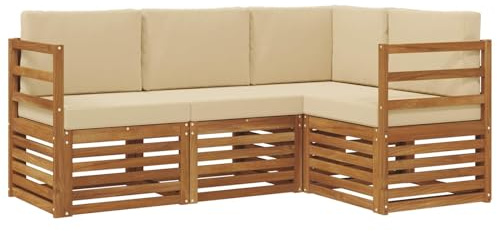 vidaXL Sofagarnituren 4 pcs Natur und Beige Massivholz Akazie, Outdoor Sofa, modernes Möbel, robuster Terrassen-Lounge, Garten, Sitzgelegenheit für Wohnzimmer-Set