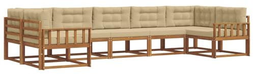 vidaXL Outdoor-Sofagarnitur mit Kissen 7 pcs Natur und Beige, Modernes Outdoor-Sofa-Set, stylische Gartenmöbel, Lounge-Sitzgruppe für Garten und Poolbereich zum Entspannen