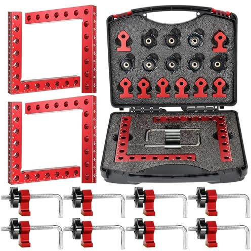 4 Pack Corner Clamp for Woodworking, 90 Degree Clamps 140mm Aluminum Alloy | Anodised Aluminium Square; Laser-Etched Metric & Imperial Scales; Dedicated Storage Box; Ideal for Cabinets, Frames & Drawers