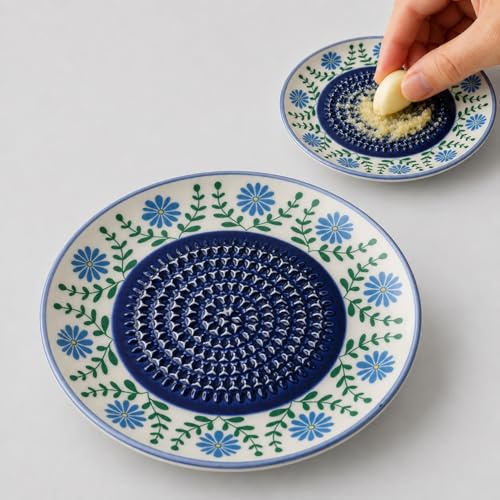 Cuenco rallador de cerámica, cuenco rallador-picador de jengibre hecho a mano, plato rallador para pan con tomate español, juego de platos ralladores y peladores de ajo de cerámica para queso, frutas